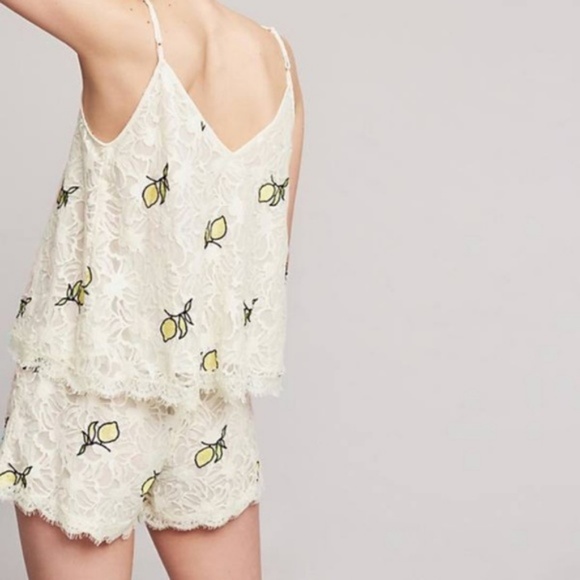 Anthro Floreat Lemon Lace Sleep Shorts Eyelash - Picture 3 of 8